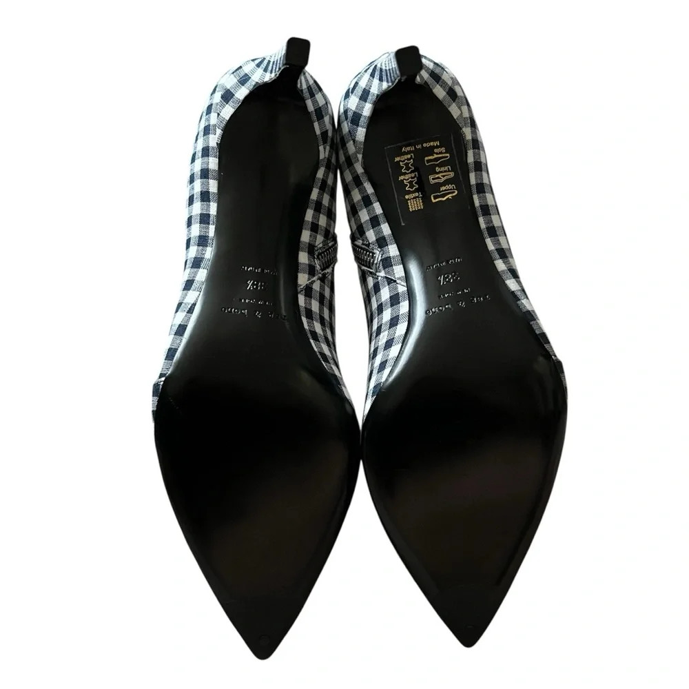 NWOB Rag & Bone Beha Gingham Pointed Toe Ankle Boots Navy White 8.5